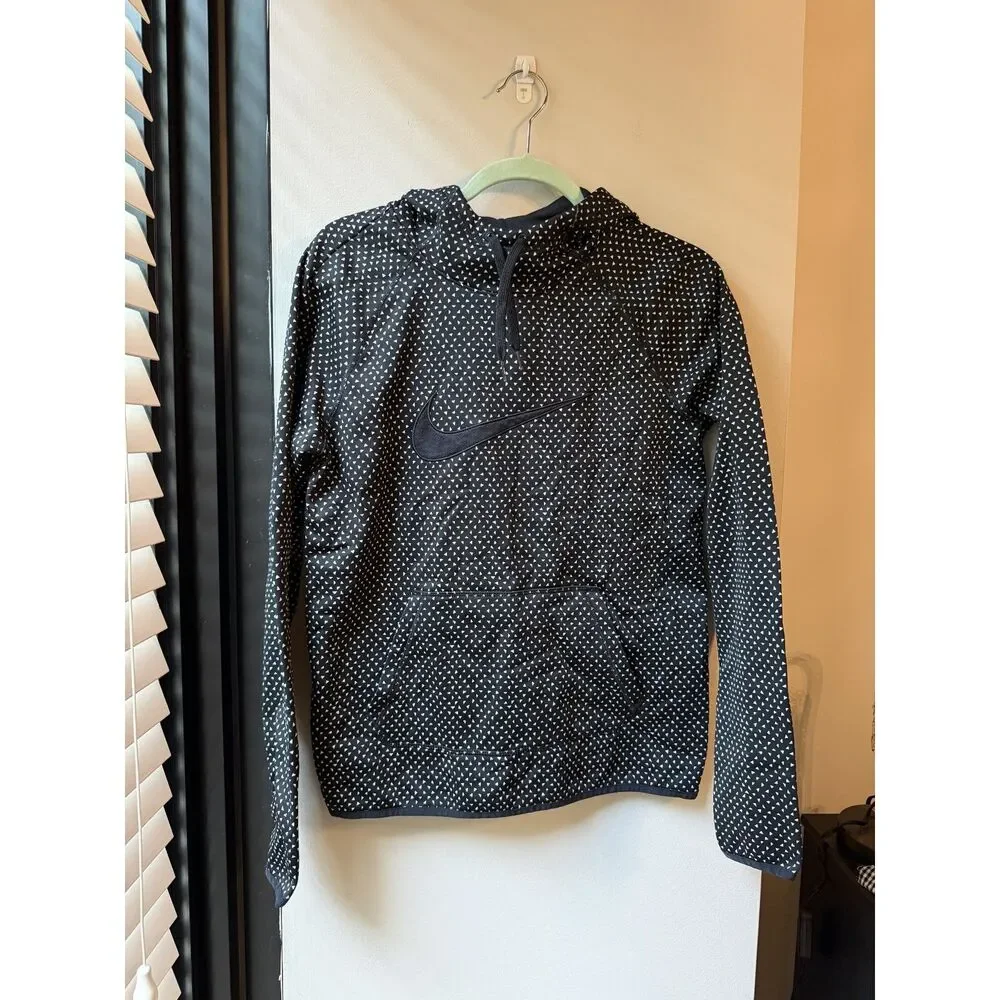 NIKE Dri-Fit Hoodie Black and White Dot Pattern Small